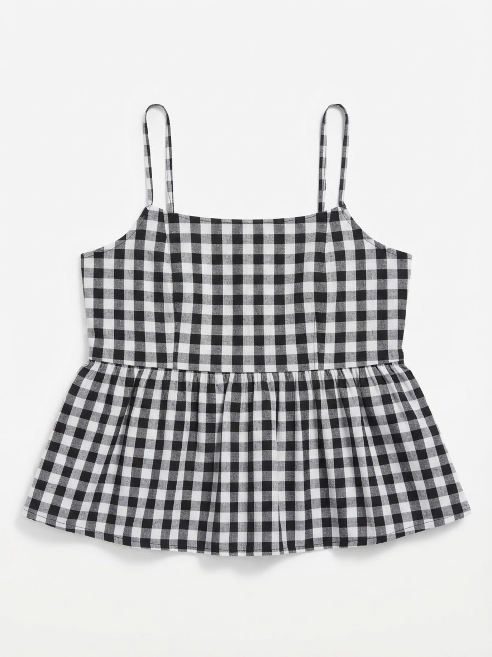 love on a hanger Black & White Gingham Spaghetti-Strap Peplum Top small